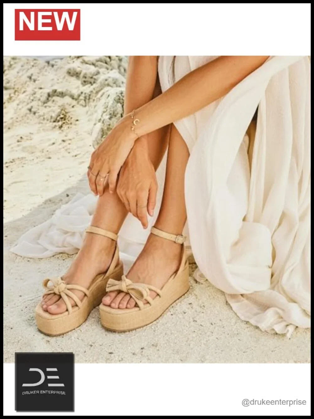 Raffia Platform Espadrille Wedges Sandals with Bow Ankle Straps - Comfortable